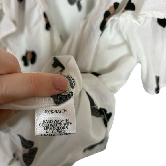 Gibson Animal Print Leopard White Black Wrap Tie Blouse Top Women's Size XS - Picture 7 of 9